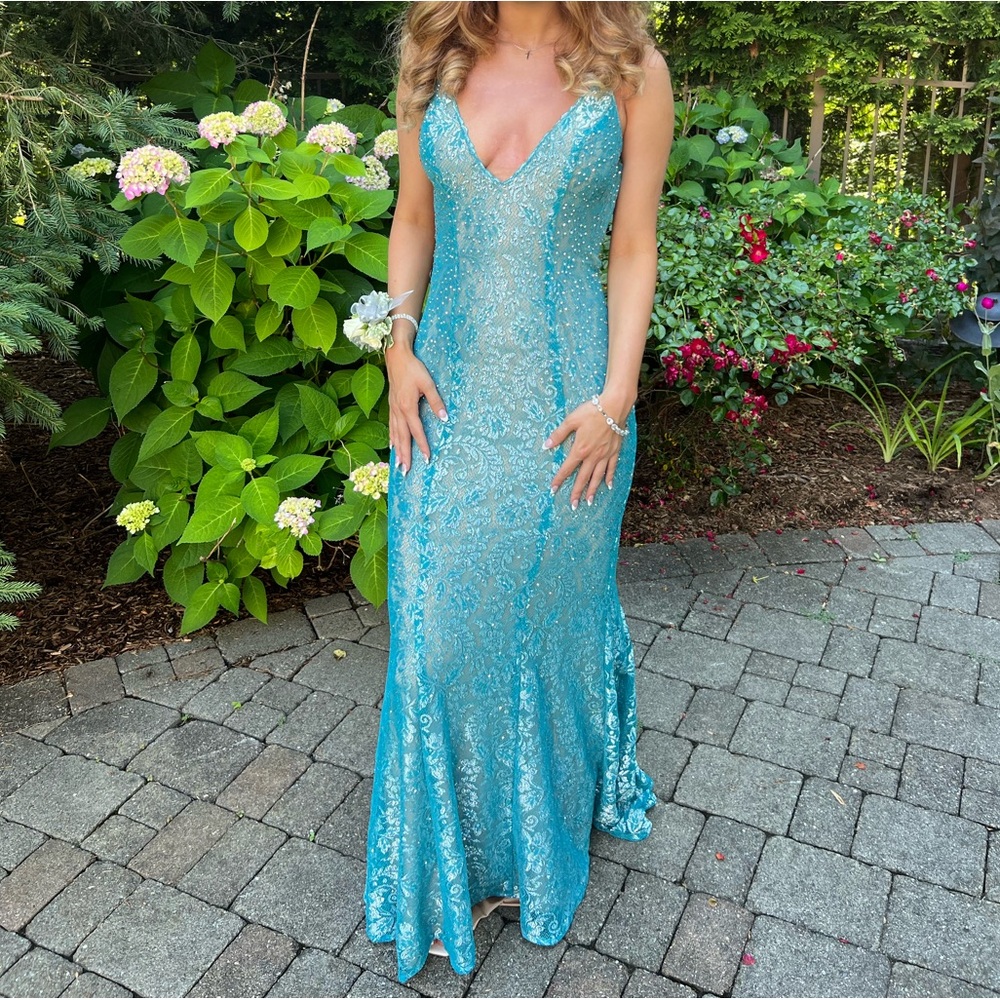 Jovani Blue Lace Gown